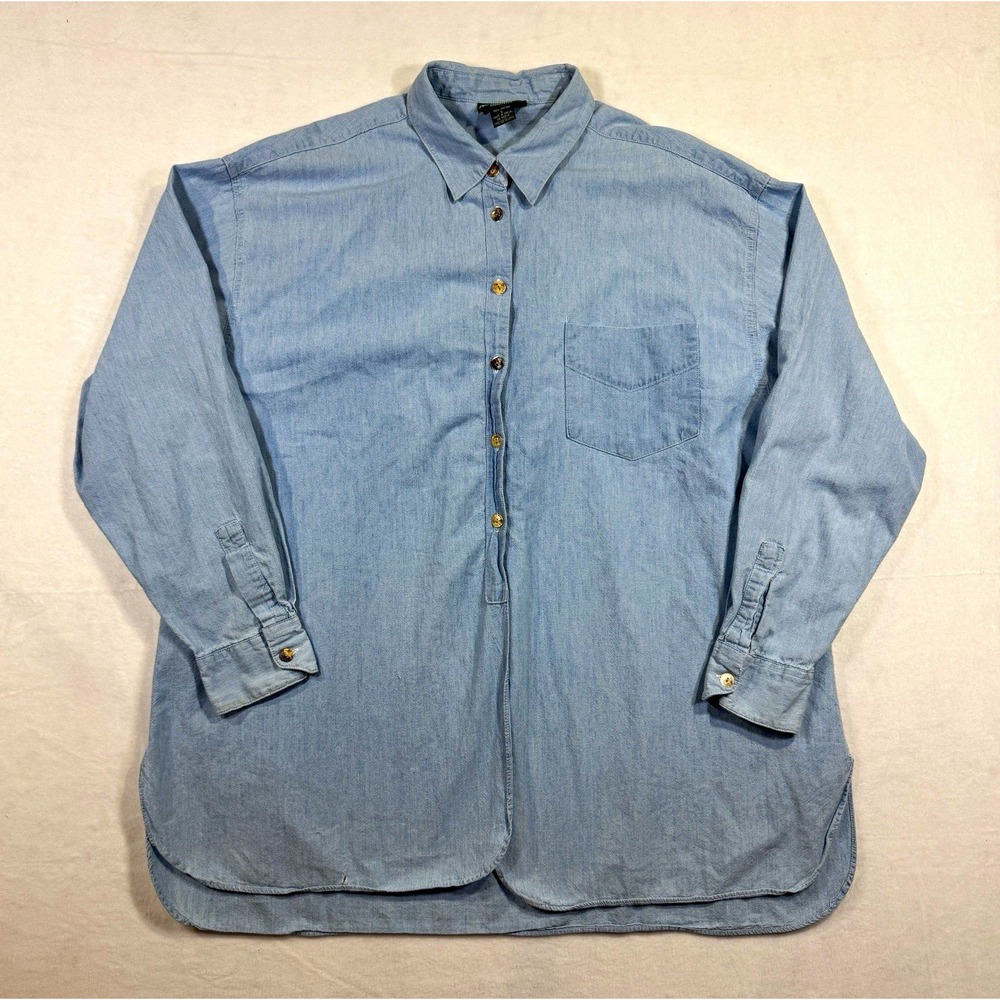Vintage American Eagle Men's L Partial Button Chambray Shirt 100% Cotton Macau